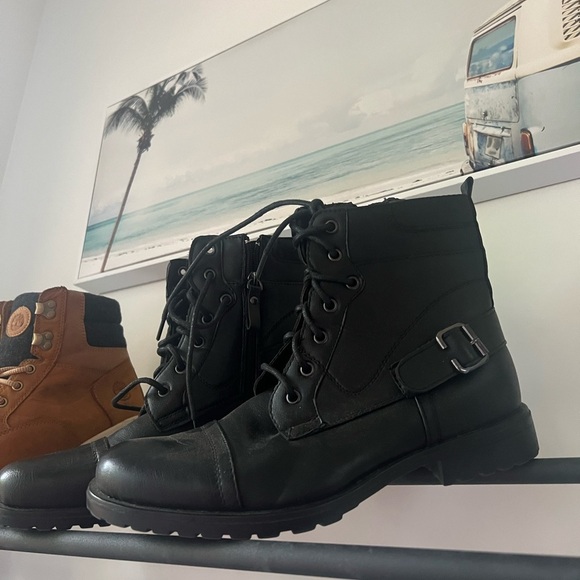 Nevada combat boots leather lace up winter fall moto biker black silver classy main image 8